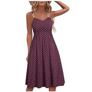 Womens Sleeveless Ruched Midi Med Dress W/ Gold Chain Straps & Pockets Casual
